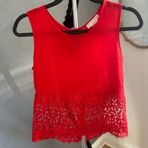 Red Formal/Casual Sleeveless Blouse with Lace detailing